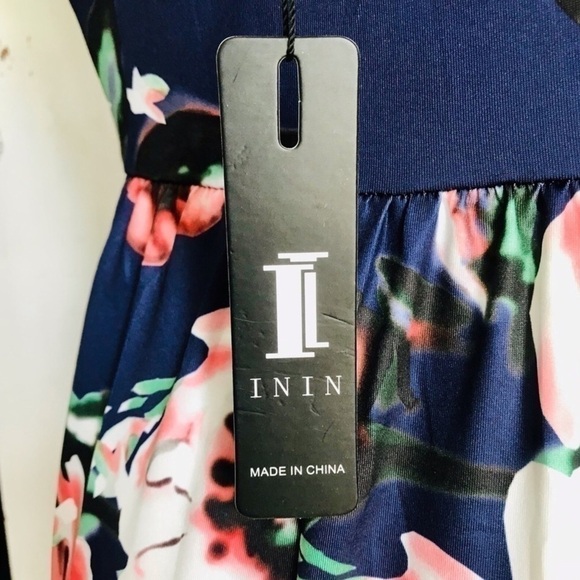 Boho Navy Blue Floral Maxi Dress Surplice Chest Faux Wrap Spaghetti Strap NWT S - Picture 6 of 12